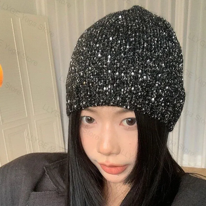 Beanie/Skull Caps Korean Sequined Sticked Hat Lady Autumn Winter Men's Women's Street Fashion Hip-Hop Personality Hats Warme Beanie Accessories 231128