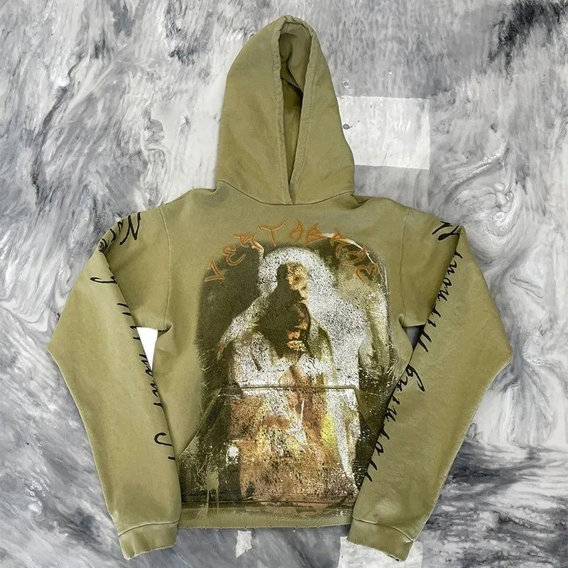 VERTABRAE Army Green Praying Hoodie Holy Spirit Prayer hoodie for men and women Hip Hop Autumn Winter Oversize High Street Unisex Streetwear Hooded Sweatshirt SMLXL