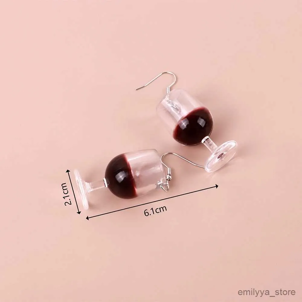 매력 새로운 대형 레드 와인 잔인 아크릴 수진 귀걸이 수지 3D 음료 컵 병 드롭 이어링 재미있는 창조적 보석 선물 R231129