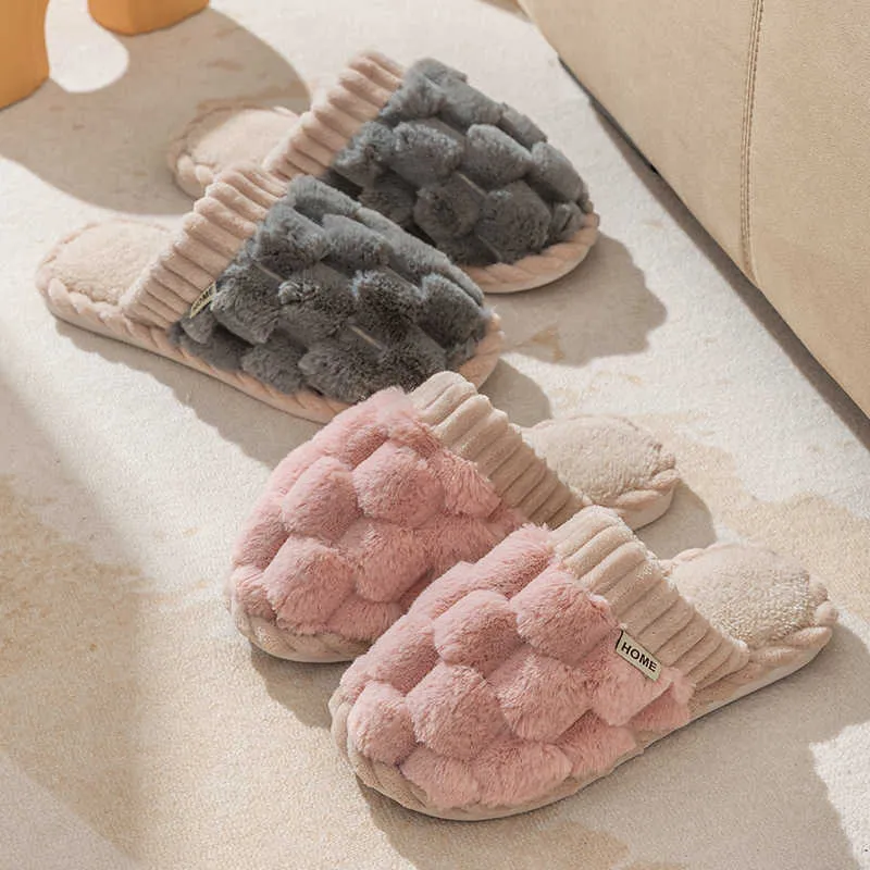 Women Men Winter Warm Fleece Anti-Slip Slippers Home Sandals Indoor House  Shoes 