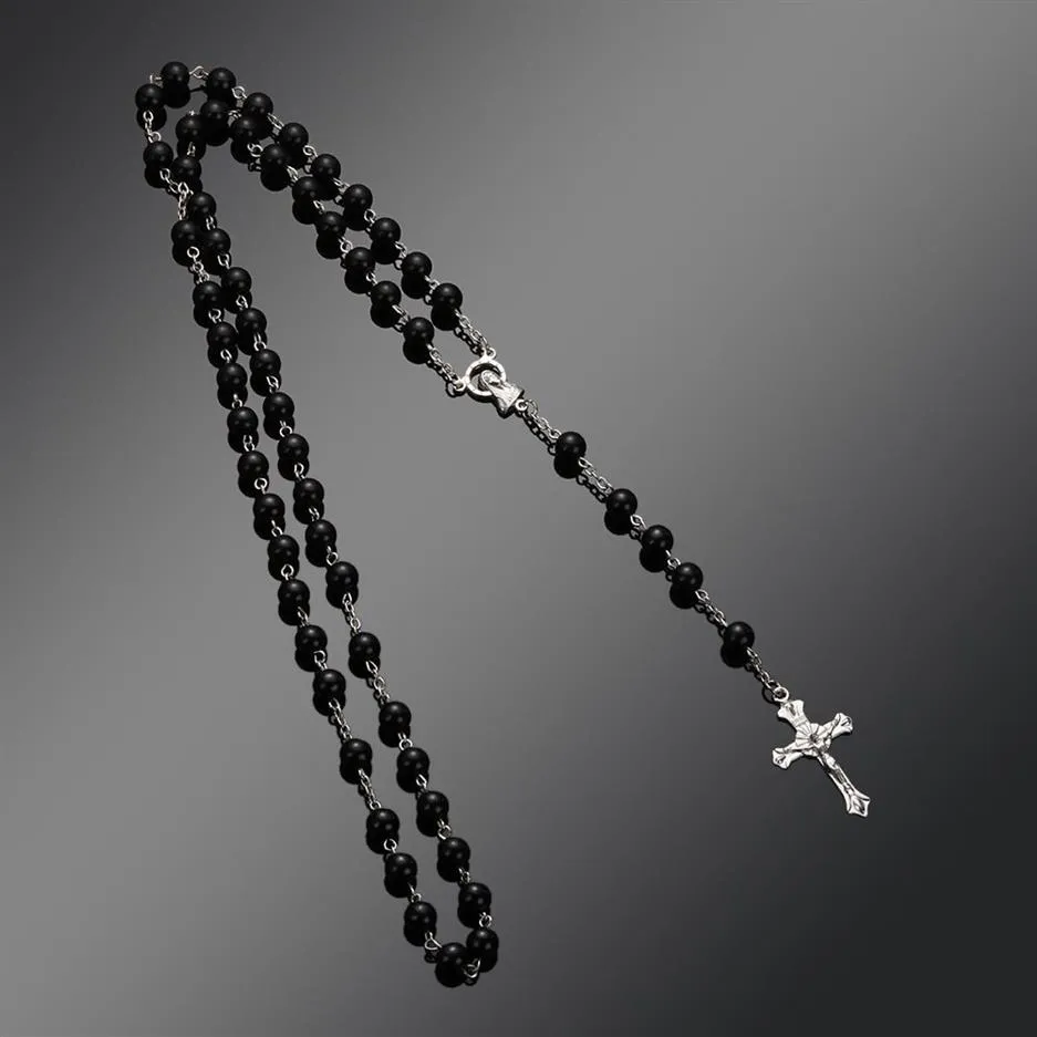 2020 New Fashion Handmade Round Glass Bead Catholic Rosary Quality Bead Cross Necklace Beads Cross Religious Pendants Necklace344d