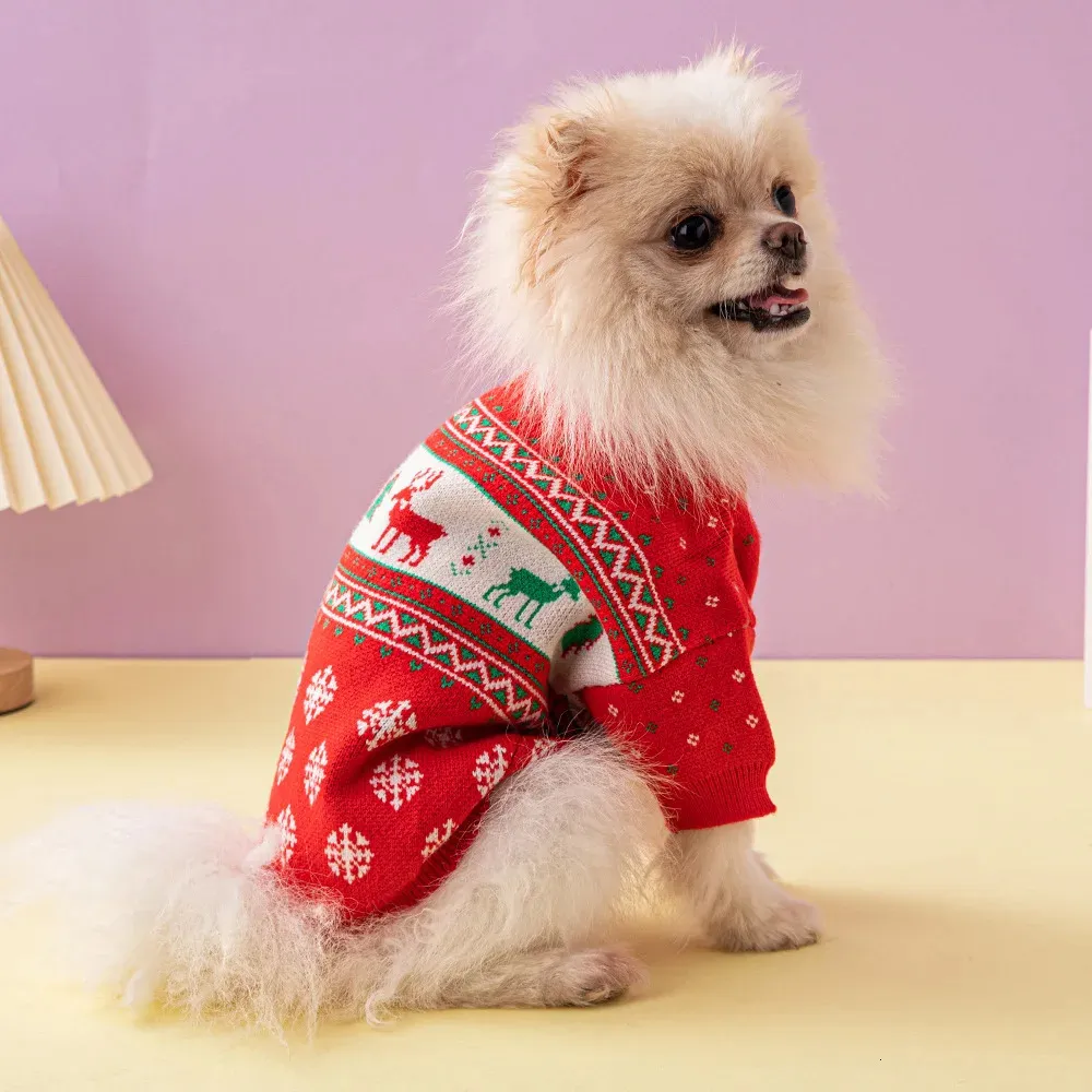 Dog Apparel Dog Clothes Winter Red Elk Christmas Tree Sweater Warm Knite Wear for Small Pets XS Spitz Pomeranian Tony Coat 231129