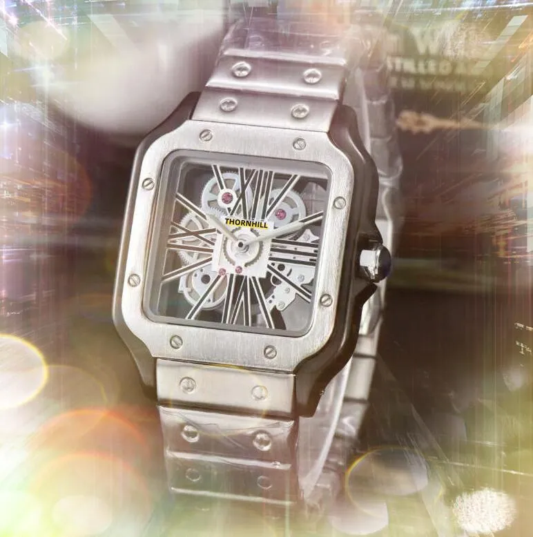 Populaire heren grote superholle horloges met skeletwijzerplaat Stopwatch Premium roestvrijstalen riemklok Quartz uurwerk chronograaf Vintage polshorloge Montre de Luxe