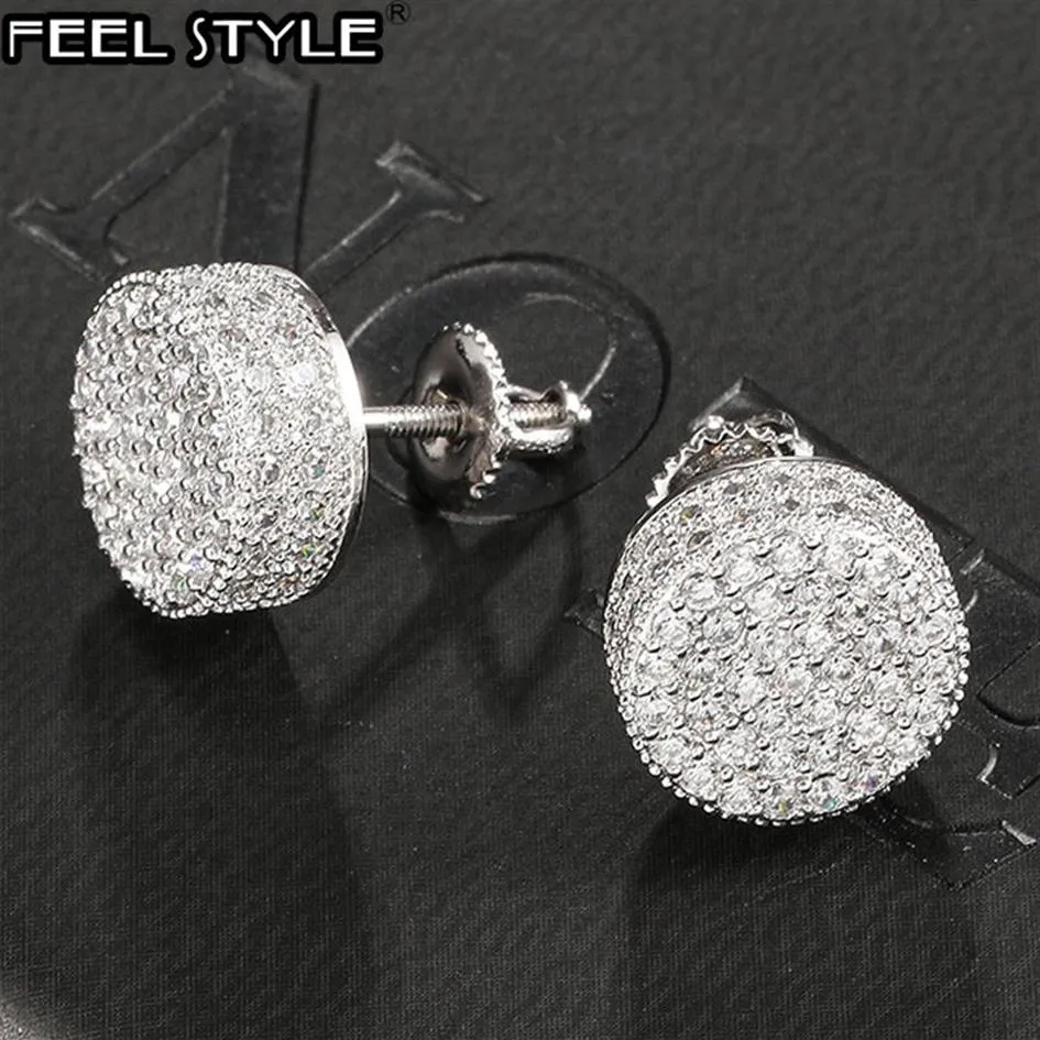 Stud Hip HOP 1Pair Micro Full Paved Round Zircon CZ Stone Bling Iced Out Stud Earring Copper Earrings For Men Jewelry 230208323j