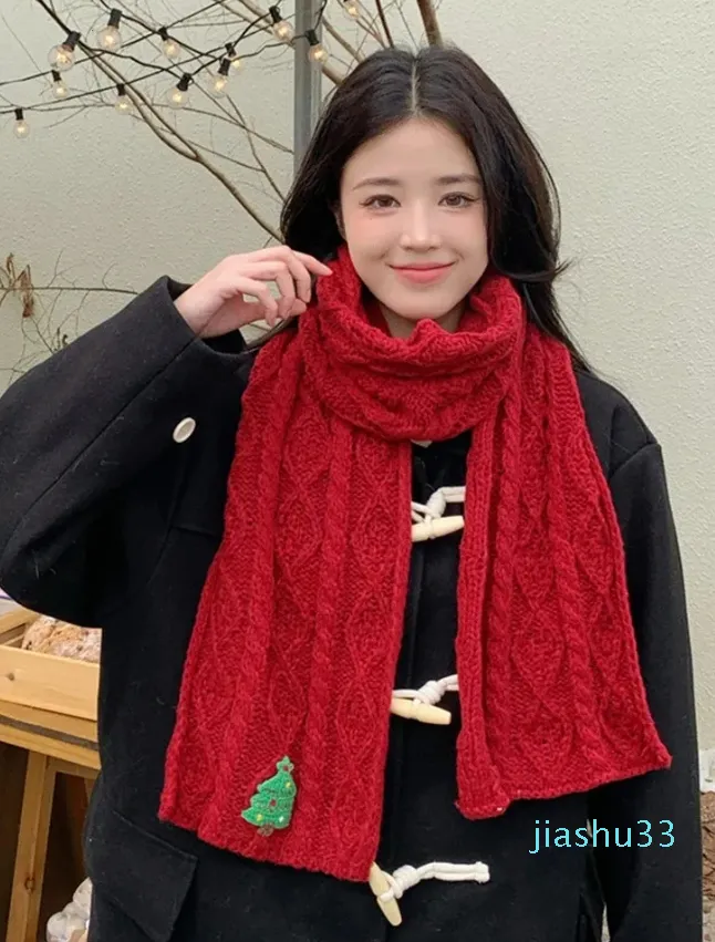 Scarves Knitted Women Scarf Winter Ladies Sweet Preppy Style Christmas Scarve Mujer Foulard Bufanda Wrap Shawl