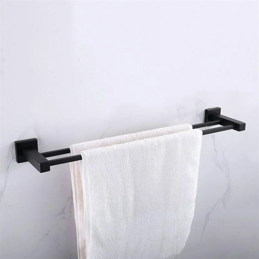 Accessoires de salle de bains, porte-serviettes carré noir mat en acier inoxydable, barre de porte-serviettes murale 1 barre 2 bar191a