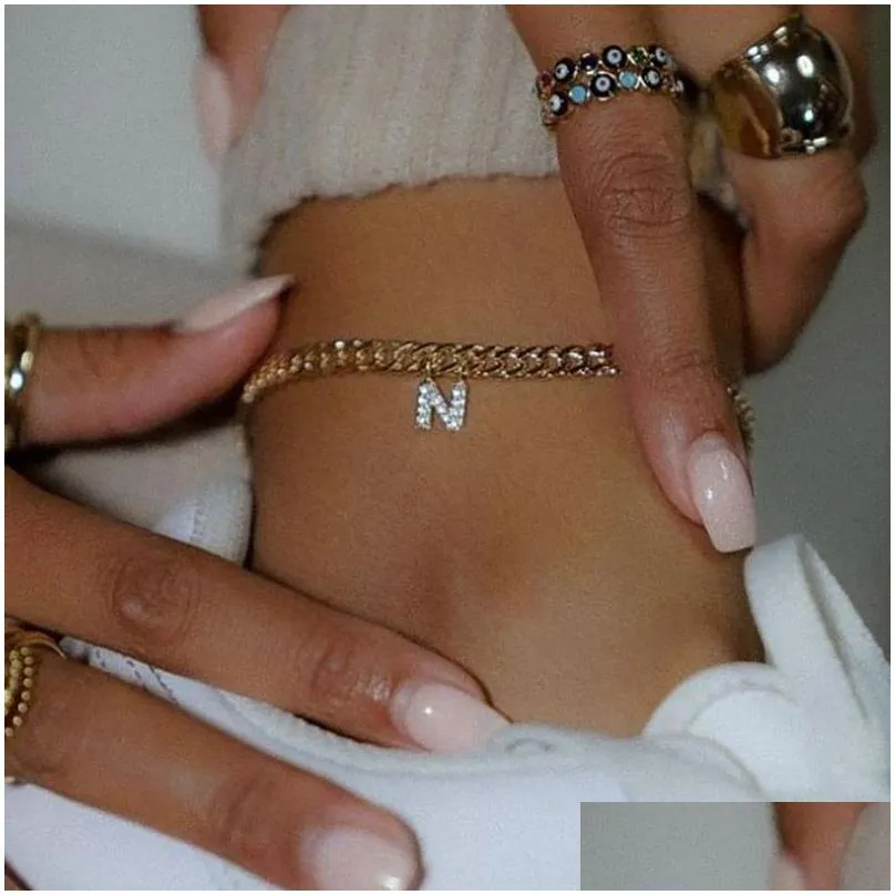 Stainless Steel Gold Alphabet Cuban Link Gold Covering Anklets