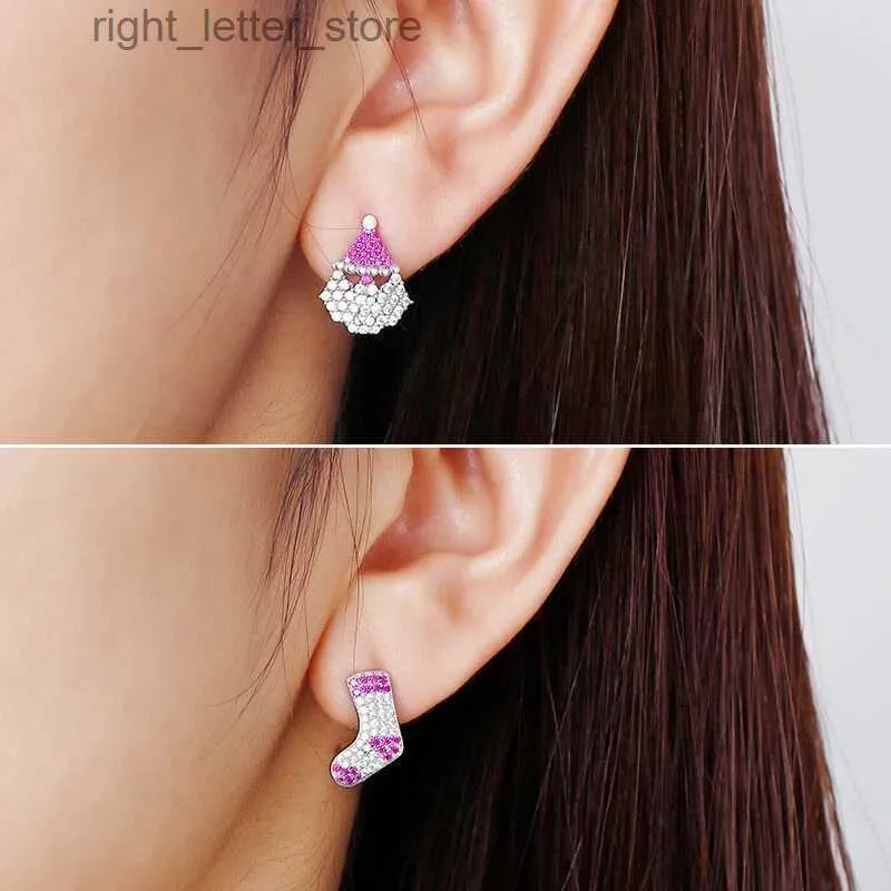 Stud Huitan boucles d'oreilles de noël irrégulières femmes Rose couleur rouge père noël et chaussette boucles d'oreilles éblouissantes CZ exquis femme bijoux YQ231128