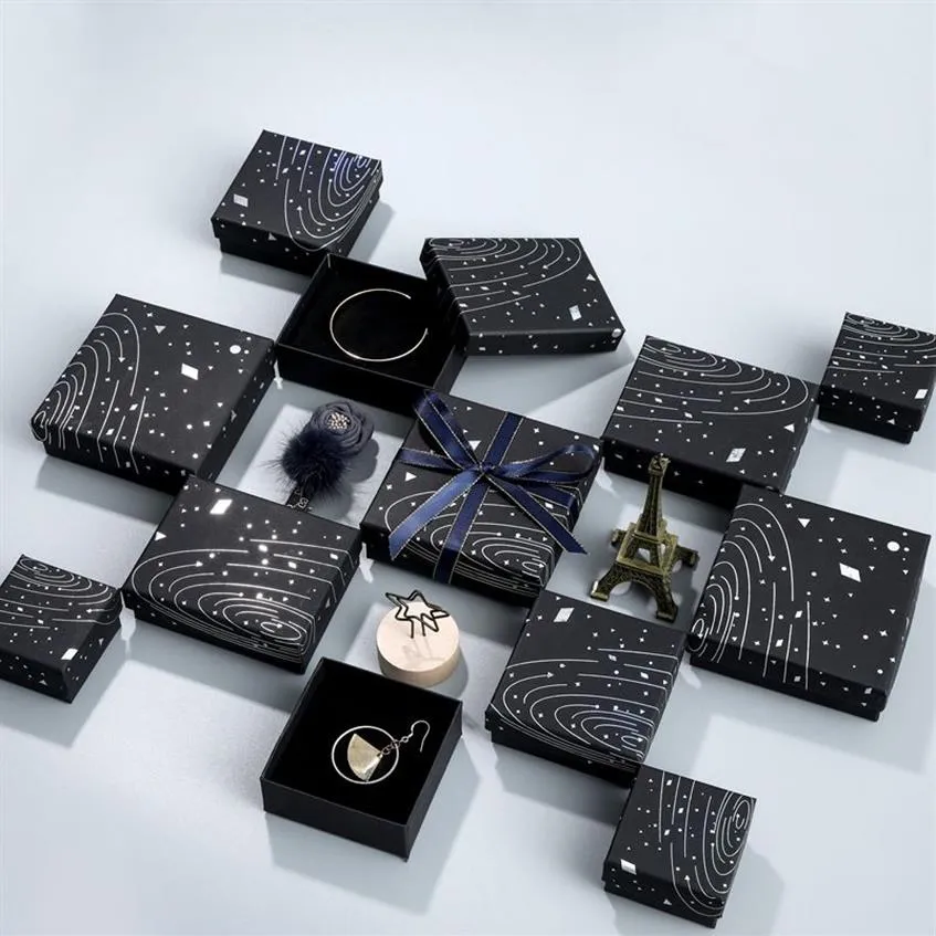 Boîte à bijoux noire Simple SevenWandering Earth, système solaire, étui à bagues, espace romantique, stockage de collier, Radium argent Pendan2594