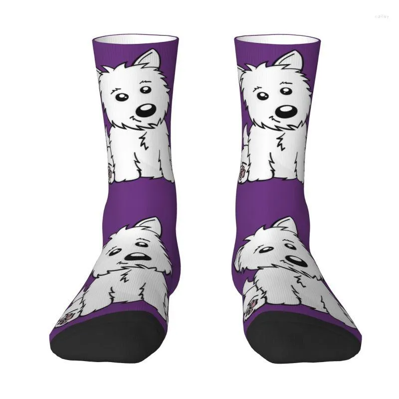 Chaussettes pour hommes nouveauté imprimé mignon dessin animé Westie chien pour hommes femmes Stretch été automne hiver West Highland White Terrier Crew