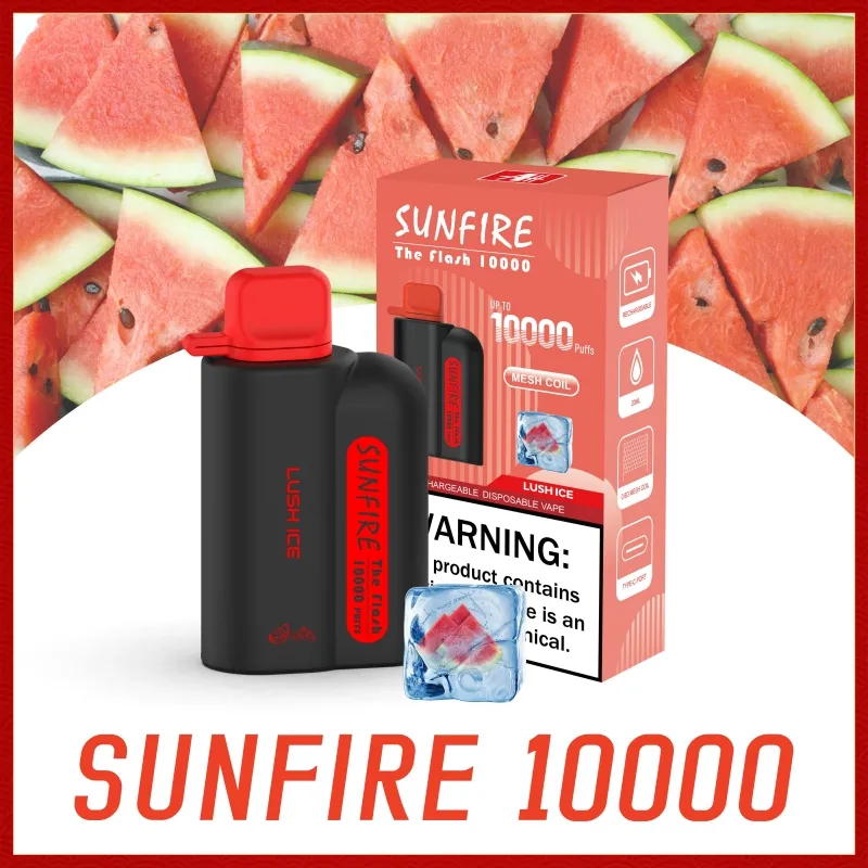 Vape Sunfire Disposable Original 10000 Puffes 20 ml Fruits Flavors E Cig Vapes Pen 10000 Puff 10k 12k Dispositif Air Flow Control Rechargeable E-cigarette Big Puffs Vaper