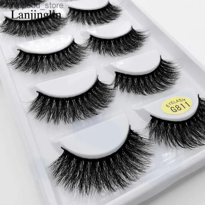 Valse wimpers LANJINGLIN 10 dozen / partij nertsenwimpers natuurlijke lange valse wimpers 100% handgemaakte zachte 3d nertsenwimpers make-up faux cils G811 Q231129