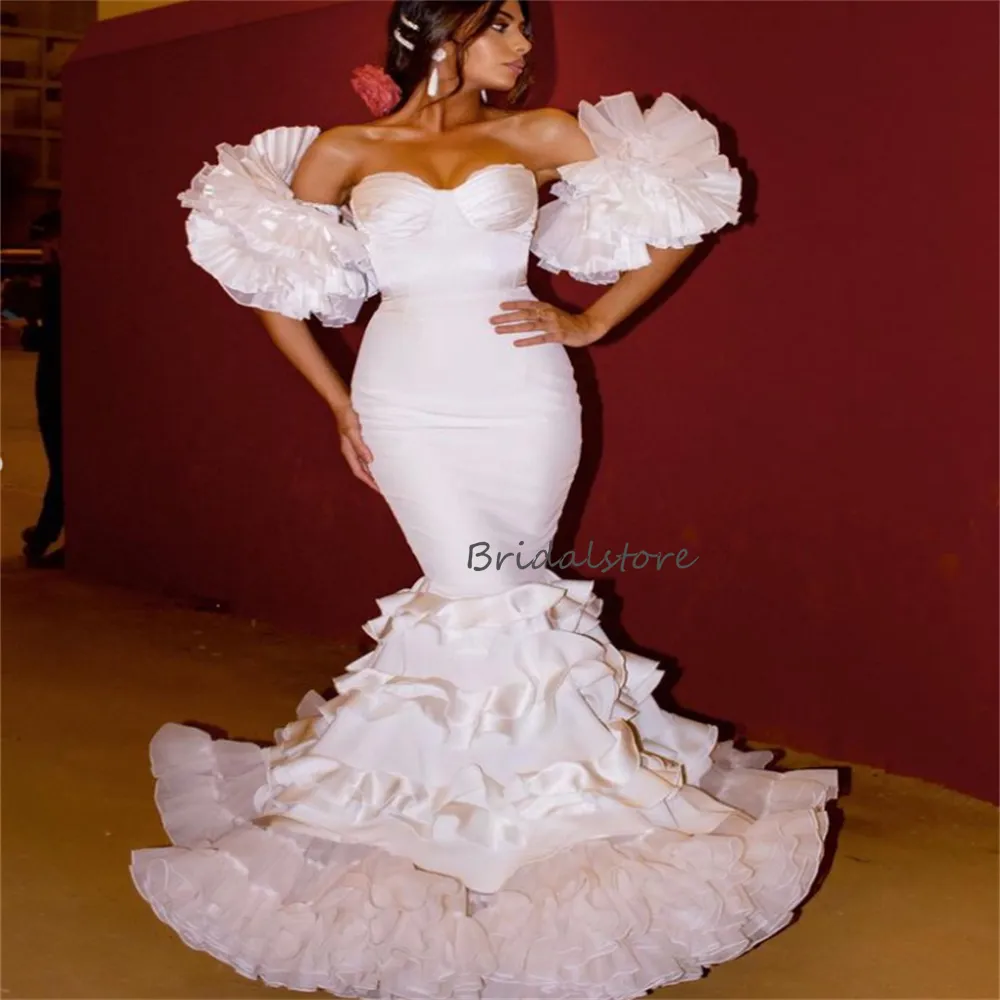 Robe de mariée flamenco 2023 volants manches courtes blanc sirène église robes de mariée à plusieurs niveaux espagnol civil femmes mariée robes de soirée Tradition vestidos de novia