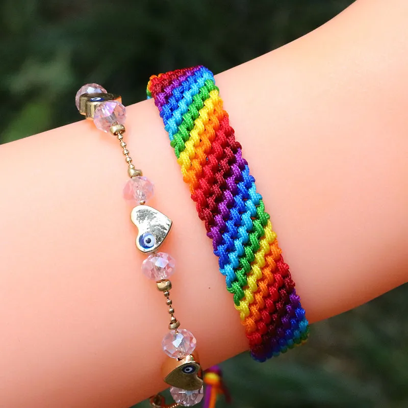 Womens Handmade Rainbow Color Gift Rope Link Bracelets Jewelry New Fancy Adjustable Woven Bracelet