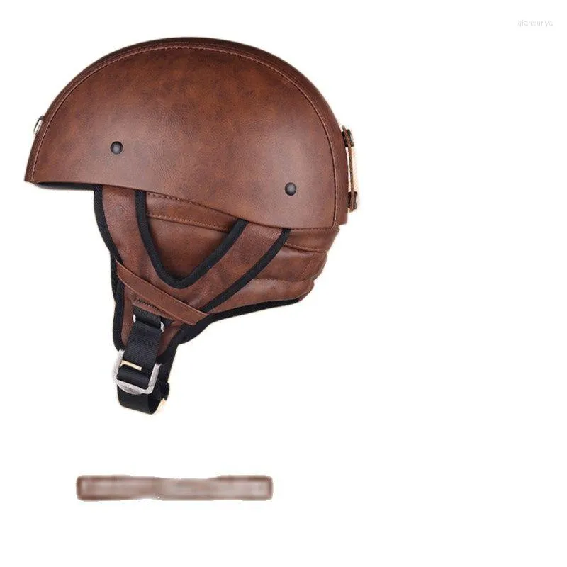 Motorcycle Helmets Pu Leather 3/4 Chopper Motocross Open Face Vintage With Removed Neckerchief And Mask
