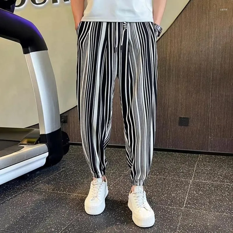 Pantalons pour hommes Hommes Joggers Coton Lin Stripe Stripe Hommes Harem Pantalon Vintage Cordon Casual Mâle Harajuku Streetwear Y2K