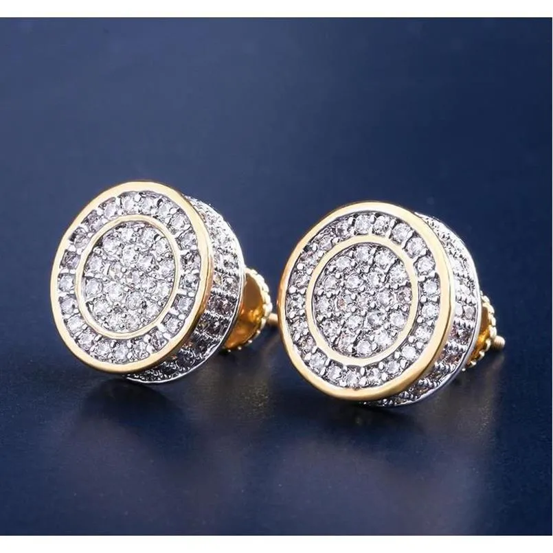 12Mm Iced Out Bling Cz Round Earring Gold Silver Color Plated Stud Earrings Screw Back Fashion Hip Hop Jewelry Pl9Tk265P