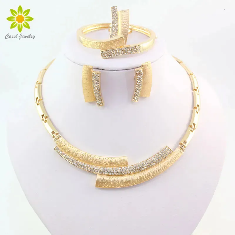 Bröllopsmycken sätter Fashion Bridal Crystal African Beads Dubai Gold Color Statement Jewely Costume 231128