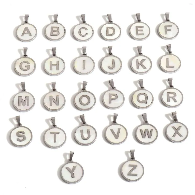 Breloques 1PC Acier Inoxydable Rond Initial Alphabet Message "A-Z" Coquillage Pendentif DIY Faire Collier Bracelets Bijoux 24mm X 16mm