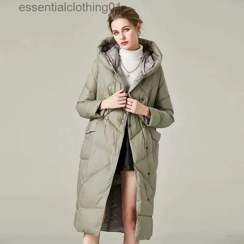 Damskie Parkas 2023 Nowe zimowe kobiety białe kaczki w dół Kurtki z kapturem płaszcze Fashion Casual Puffer ciepłe płaszcze narciarskie L231129