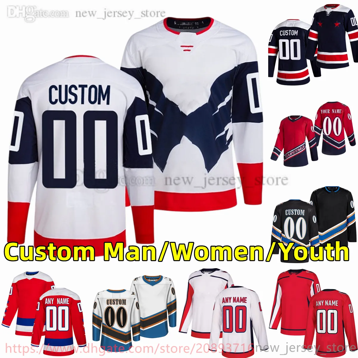 Custom S-6XL Movie College Hockey Wears Jersey Embroidery 8 Alexanderovechkin 43 Tomwilson 77 Tjoshie 19 Nicklasbackstrom 92 Evgenykuznetsov Johncarlson Jerseys