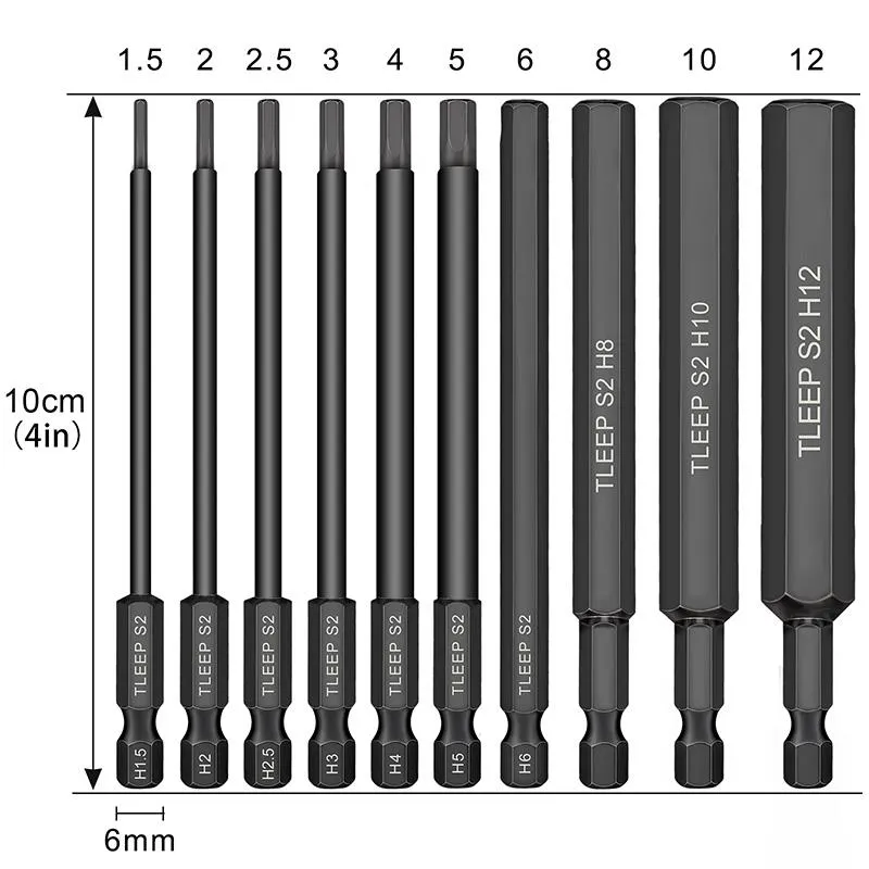 Schroevendraaier 10st 100mm Allen Wrench Drill Bits Set Metric Hex Bit Set S2 Steel Allen Screwnriver Bits Magnetic Tip Hex Key Socket Bit Bit Bit