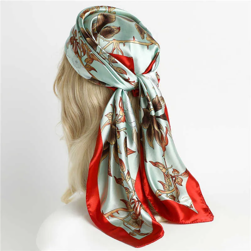 Lenços de pescoço elegante xale 2022 imprimir lenço de cetim de cetim de seda feminino hijab muçulmano envolve a faixa da cabeça acessórios de cabelo bandana j230428