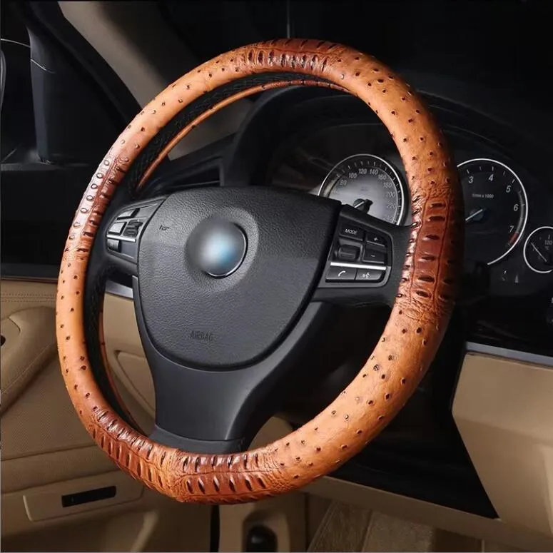 Ostrich Grain Leather Tan Steering Wheel Cover Ers Car Accessories