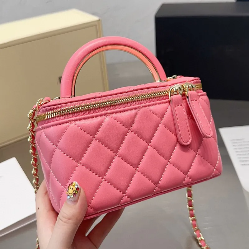 Luxury Designer Mini Vanity Bag With Chain Handle, Quilted Luxury Designer Mini Vanity Bag With Chain Handle, Quilted