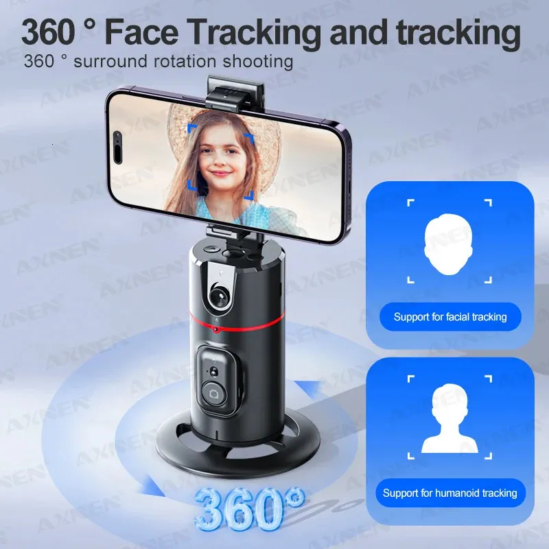 Supporto Smartphone per Riprese con Tracciamento Automatico del viso[NIENTE APP RICHIESTA]Selfie Stick Rotazione 360° Automatico Viso, Adatto per Telefono, Tablet-Ideale per Live Streaming, Live Video