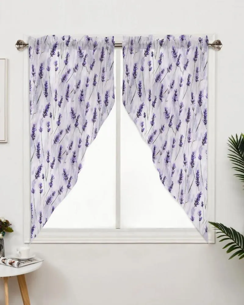 Gordijn lavendel bloemen aquarel raam woonkamer slaapkamer decor gordijnen keuken decoratie driehoekig