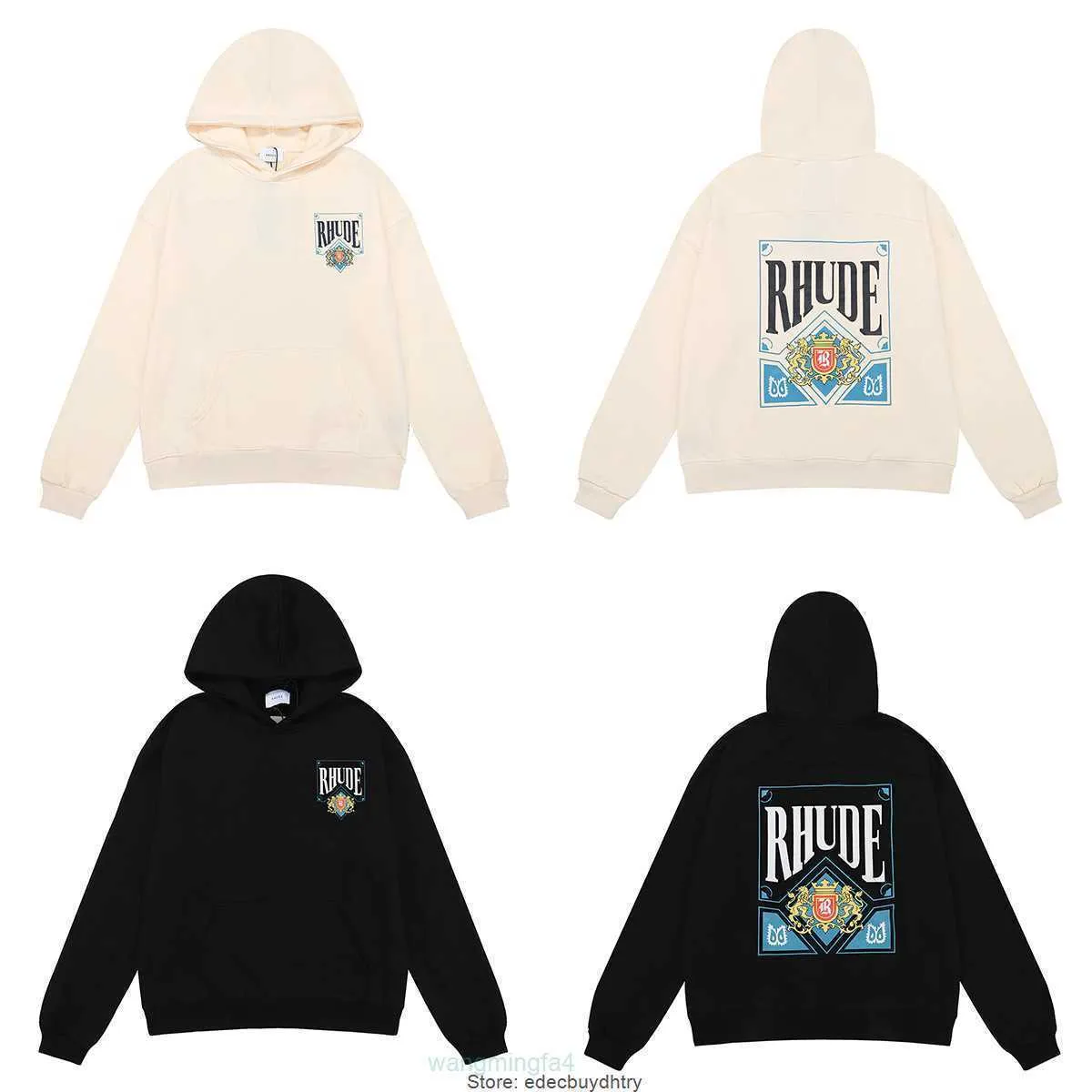 Męskie bluzy bluzy Znakomici projektanci Rhude Men and Women List do druku Terry Hoodie Sweater American Fashion Marka i miłośnicy europejska wersja luźna