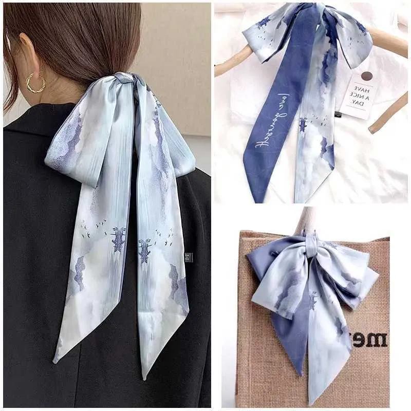 Hairband Internet Celebrity Letter Diagonal Scarf Decoration Tied Hair Ribbon Bag Long Belt Women's Small Strip