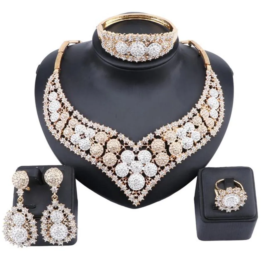 Vrouwen Party Bridal Fijne Kristallen Ketting Oorbel Sieraden Sets Voor Bruiloft Diner Jurk Accessoires Sieraden Sets341F