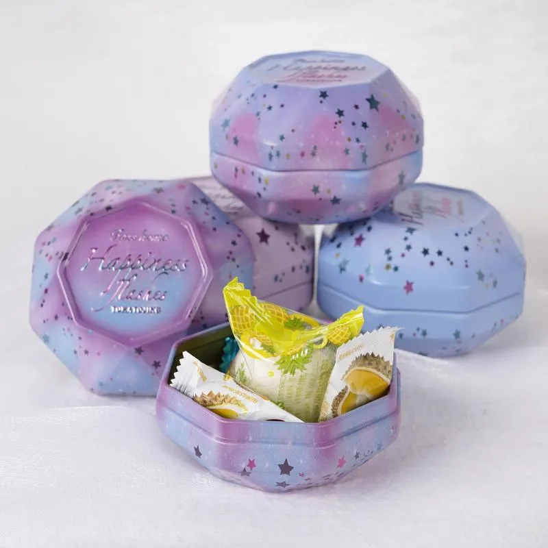 Garrafas de armazenamento Octogonal Candy Jar Metal Candle Soap Cartters Stars Impresso pode ser selado panela de chá de café pequeno recipiente organizador