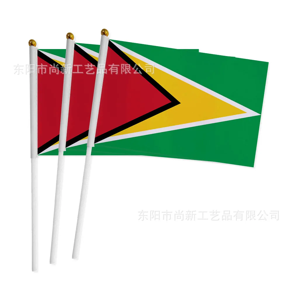Modeontwerper Guyana vlag 14*21cm maat Guyana hand wapperende vlag handgemaakte graffiti Katoen Kleurrijke Zakdoeken wit