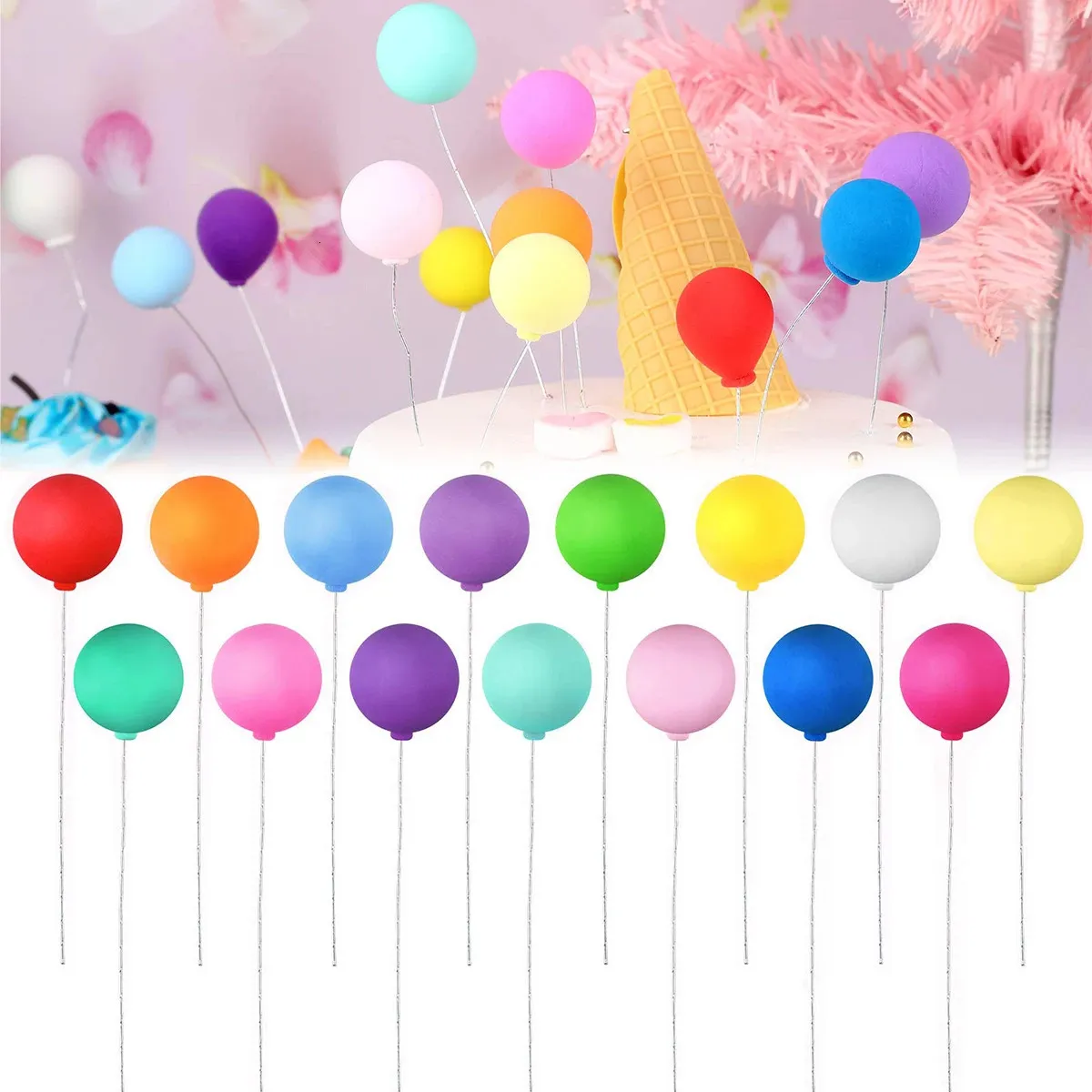 Newmemo 30-Piece Colorful Balloon Cake Topper Set - Mini Picks For Cupcakes, Desserts, Dollhouse Decor