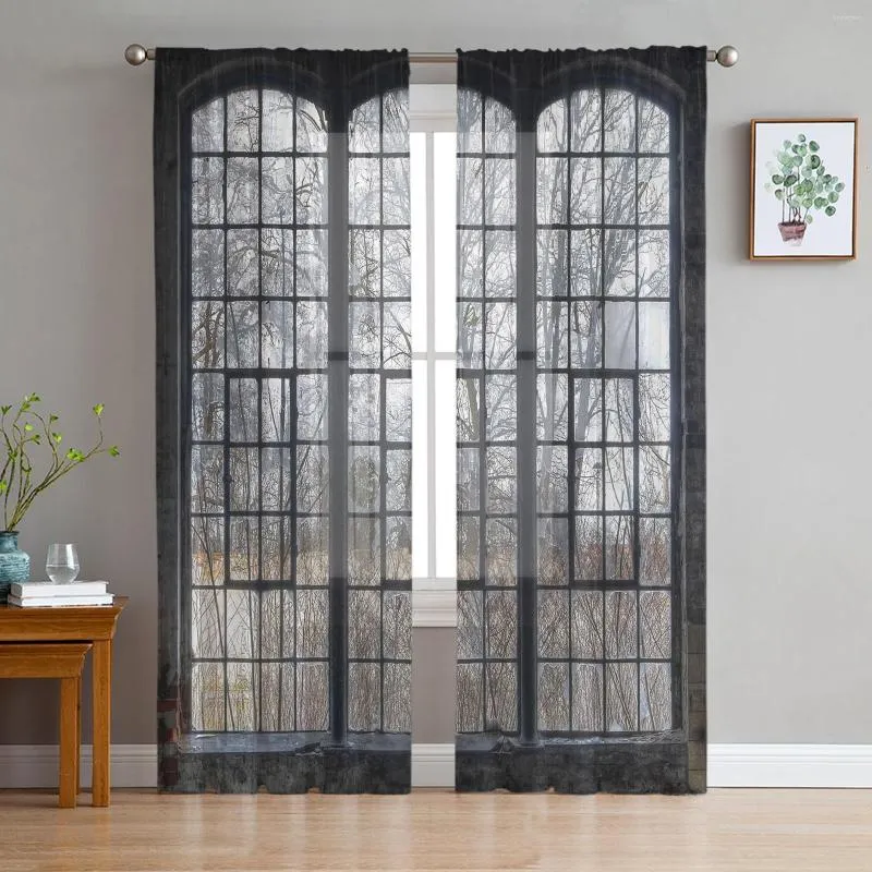 Curtain Luxury Tulle Curtains Windows Woods Retro Jet Black Living Room Kitchen Chiffon Youth Bedroom Sheer Valance