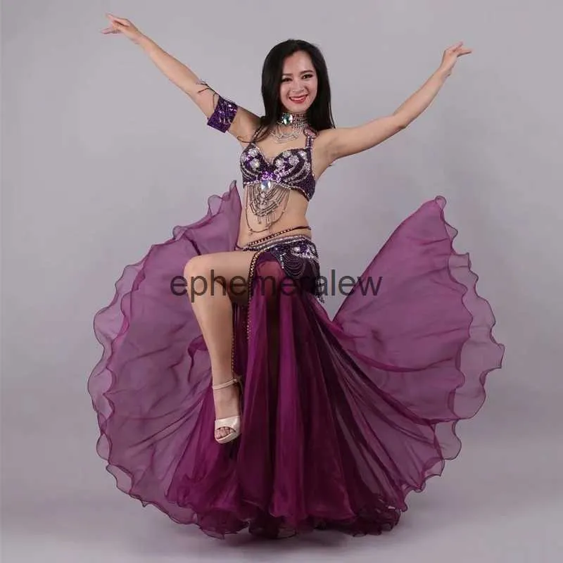 Stage Wear Belldance Come luksusowe kobiety taneczne taniec top stanik cekiny na spódnicach 3PCS dorosły ldren oriental strój nosza nos