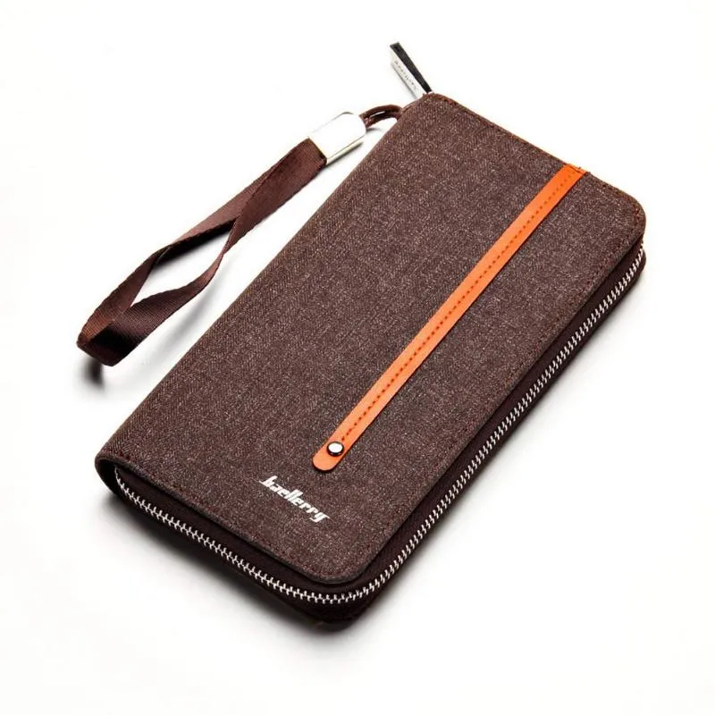 Plånböcker Mens Canvas Dragkedja Wallet Wallet Cash Card Holder Organizer Multi Slot Long Purse Sale-WT