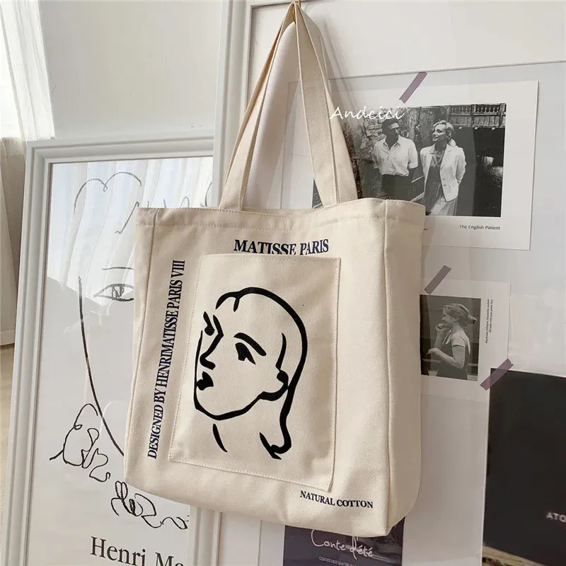 Вечерняя сумка из холста на плечо с принтом Henrimatisse, женская повседневная сумка-тоут, большая вместительная хлопковая многоразовая сумка для покупок, пляжная 231128