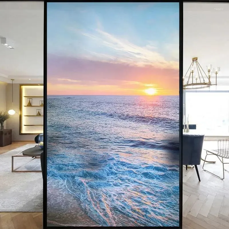 Raamstickers Privacy Windows Film Decoratief Mooi Strand Glas-in-lood Geen lijm Statisch vastkleven Mat