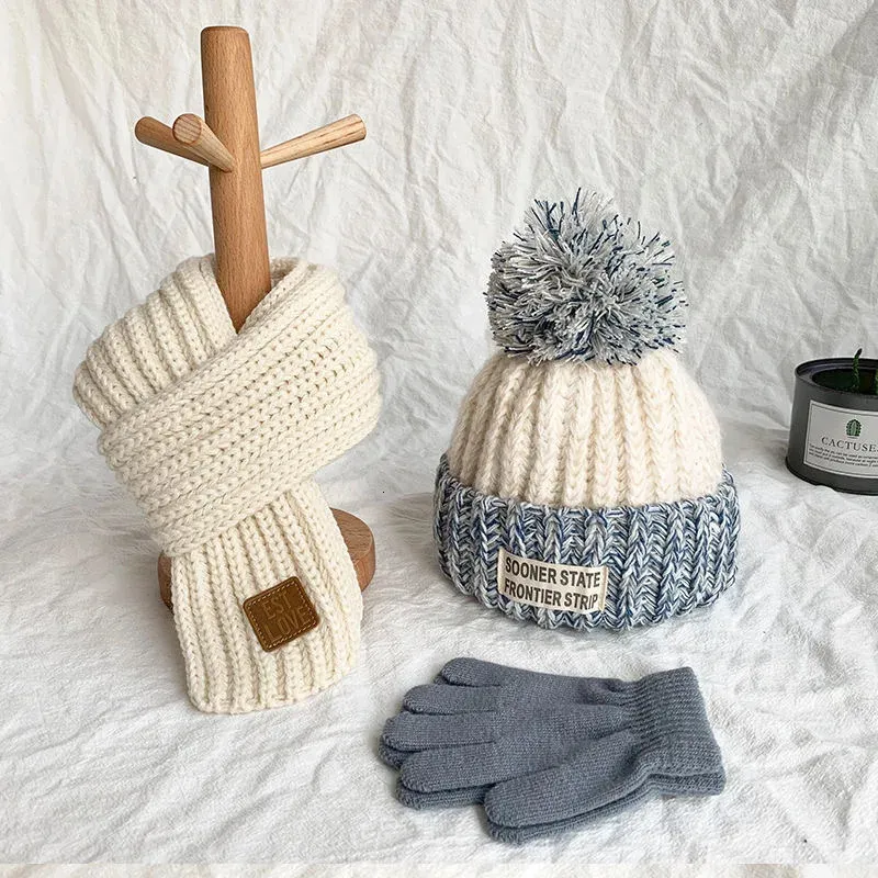 Écharpes Wraps Automne hiver bébé chapeau écharpe gant ensemble chapeau de laine chaud pour enfants enveloppement de cou garçons et filles beaux chapeaux et écharpes en laine à tricoter 231129