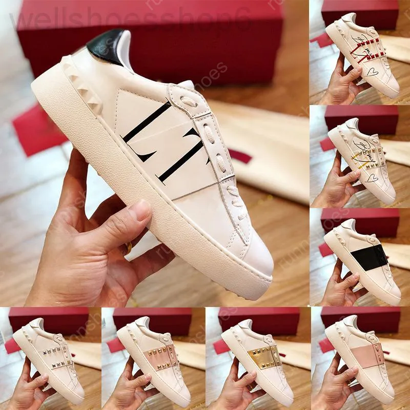 Top Quality Open Untitled Studs Sneaker Zapatos casuales para hombre Be My Red Studs Tacón negro Sier White Pink Band Rutenio Cuero metálico