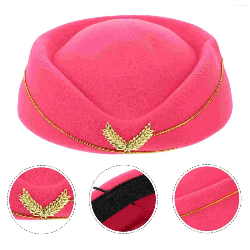 Berets Women Stewardess Hat Feel stewardess Costume Air Hostess for Cosplay Band Musical Performance (Rosy Size M)
