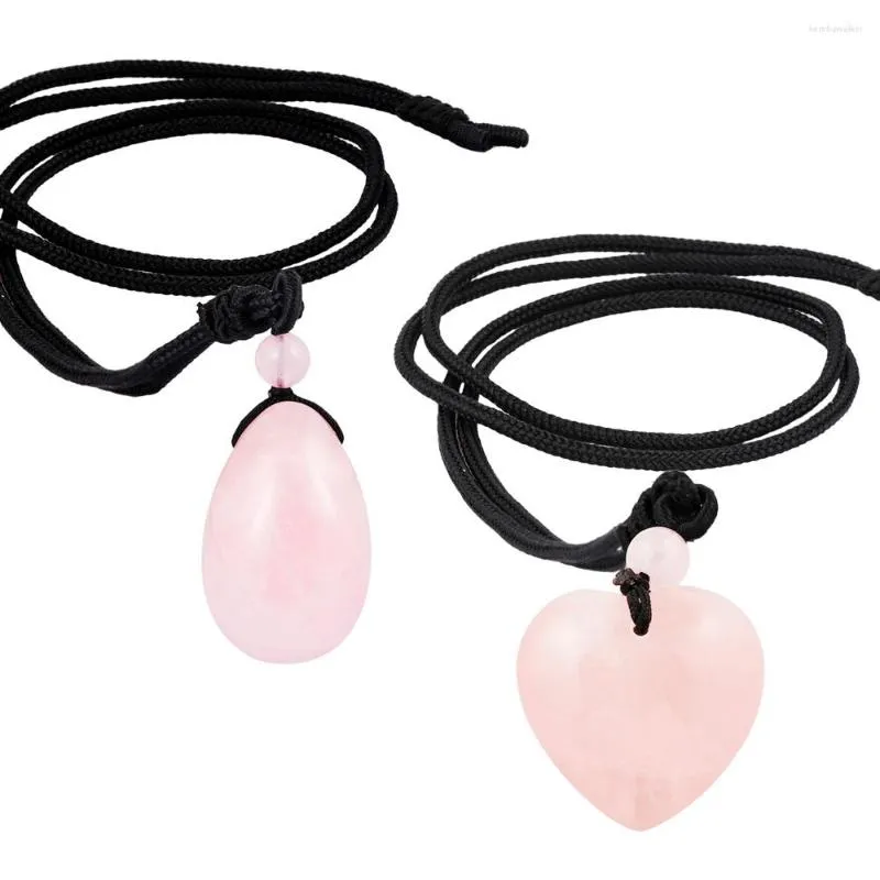 Pendant Necklaces TUMBEELLUWA Natural Rose Quartz Heart Egg Shape Reiki Healing Crystal Rope Chain Necklace Adjustable Cord For Women