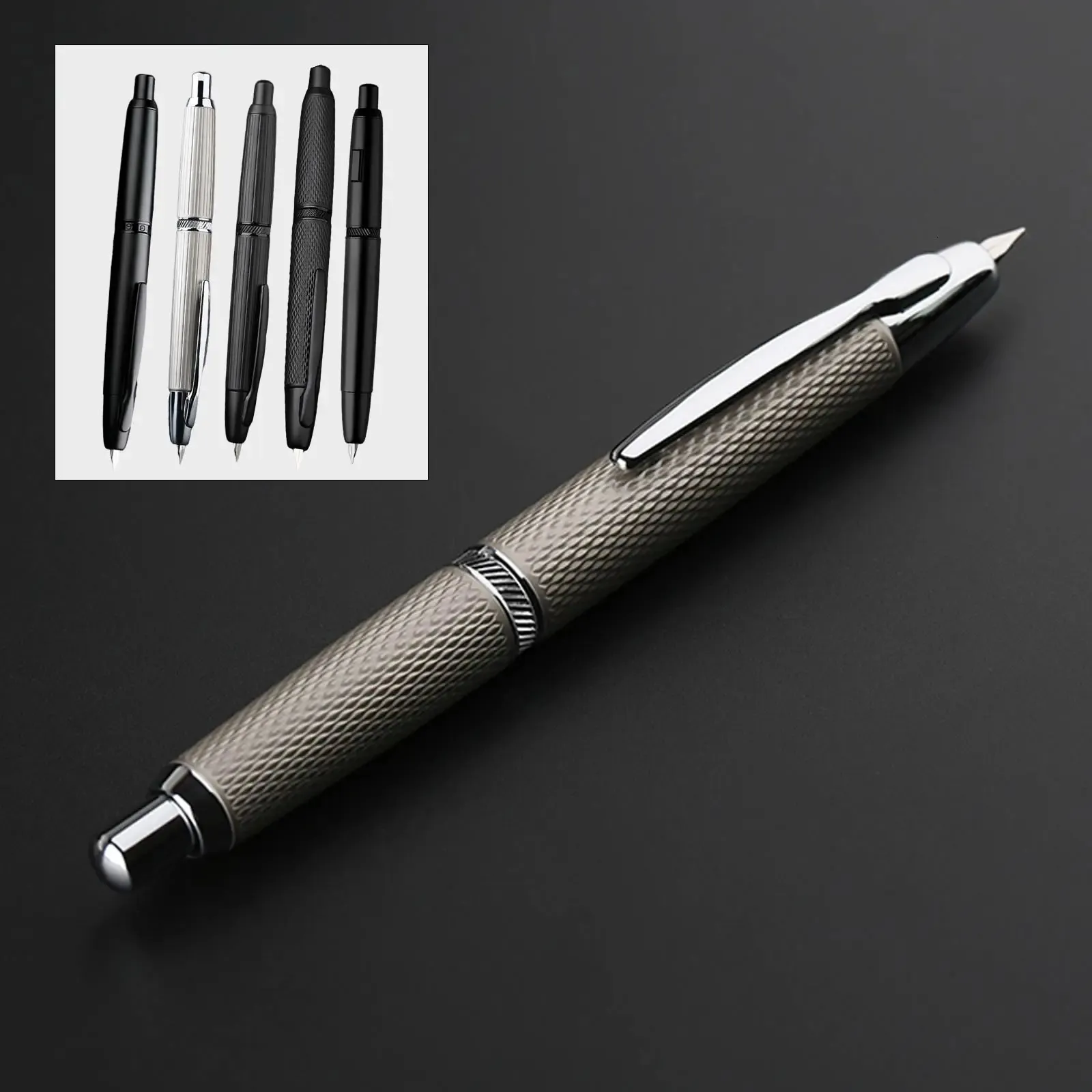 噴水ペンMajohn A1 AK1 Press Fountain Pen Fish Scale Pattern EF 04mm Nib Metal Writing Ink Pens School Supplies Office Gifts 231128