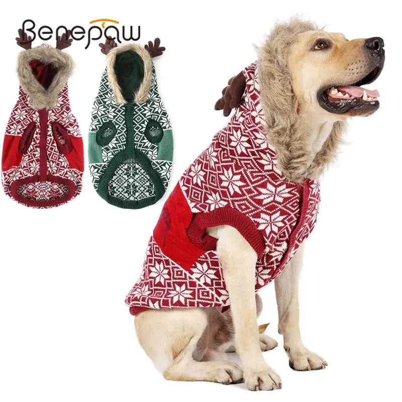 Hundebekleidung Benepaw Weihnachten Hundepullover Winter Warm Rentier Kapuzenpullover Strickpullover Katze Welpenkleidung Haustierkleidung für kleine mittelgroße Hunde 231129