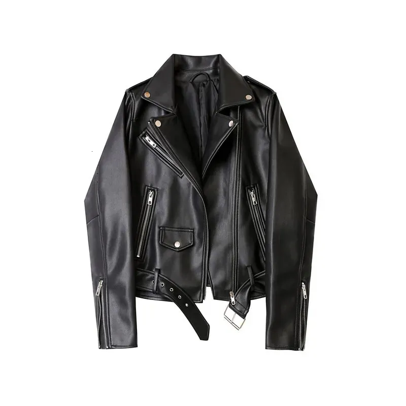 Veste de moto en cuir pour femmes, Faux cuir ZVRI classique noir printemps et automne, ceinture à épaulettes détachables, 231129