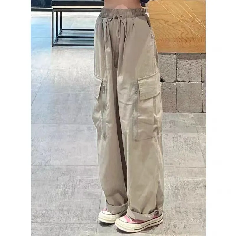 Capris Khaki Massure Pantaloni giapponesi Widleleg Pantaloni Womens Spring and Summer 2022 Scacciati e sottili Straight Touping Pantaloni casual In Women Women